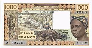 WAS - ЗАПАДНАЯ АФРИКА 1000 ФРАНКОВ 1