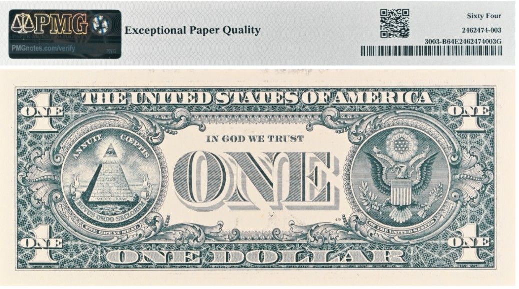 США 1 ДОЛЛАР (B - НЬЮ-ЙОРК - PMG - GRADE 64) #B02826778D 2