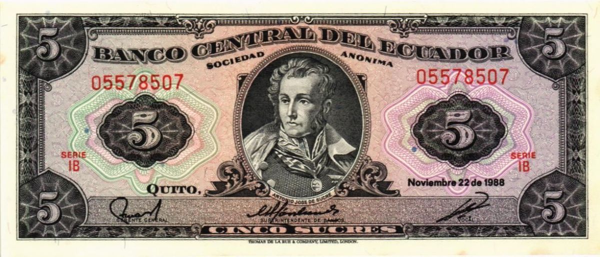 ЭКВАДОР 5 CУКРЕ (22.11.1988) 1