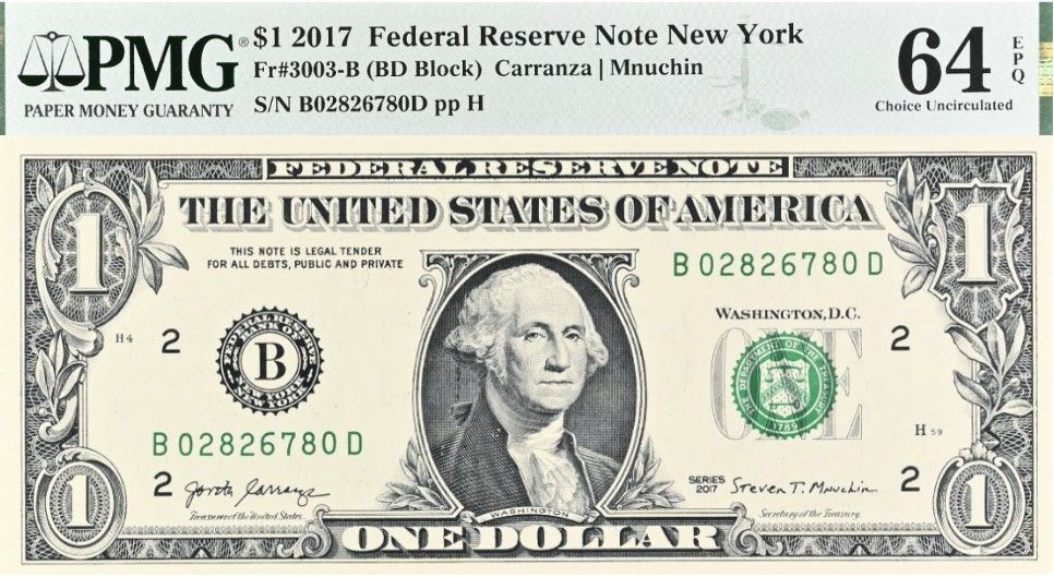 США 1 ДОЛЛАР (B - НЬЮ-ЙОРК - PMG - ГРЕЙД 64) #B02826780D 1