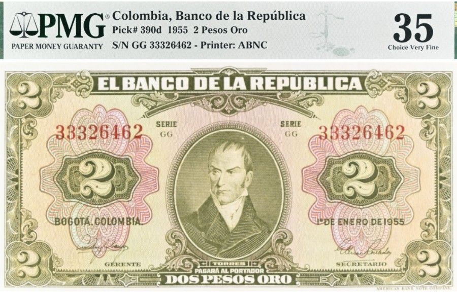 КОЛУМБИЯ 2 ПЕСО (PMG - GRADE 35) 1