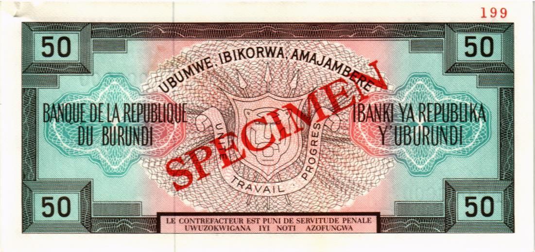 БУРУНДИ 50 ФРАНКОВ (SPECIMEN) 2