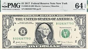 США 1 ДОЛЛАР (B - НЬЮ-ЙОРК - PMG - ГРЕЙД 64) #B02826779D 1