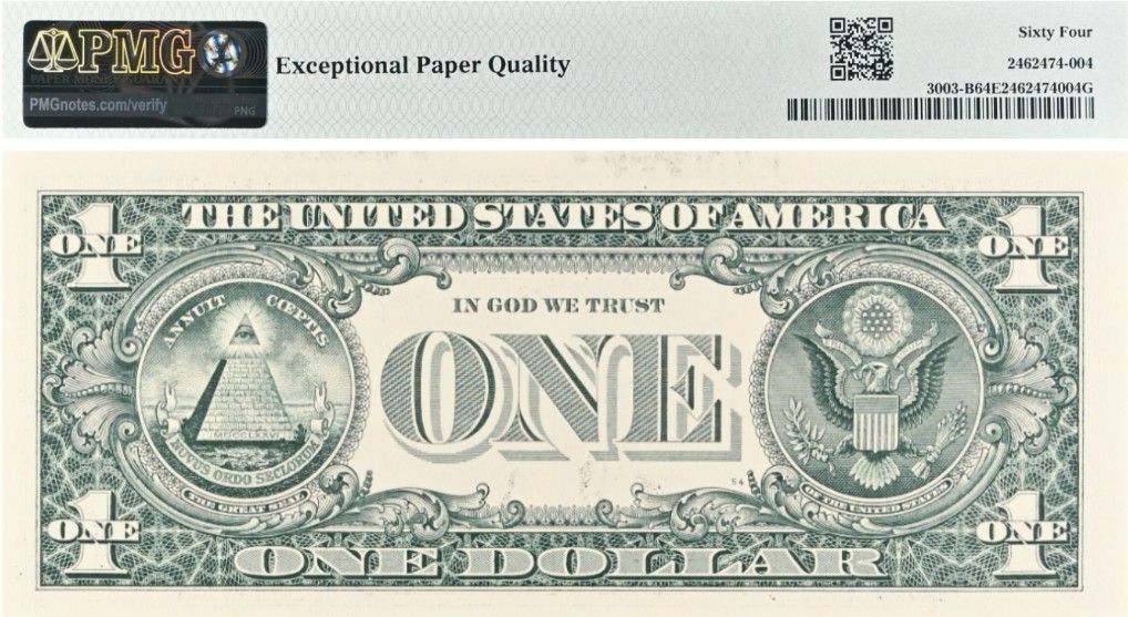 США 1 ДОЛЛАР (B - НЬЮ-ЙОРК - PMG - ГРЕЙД 64) #B02826779D 2