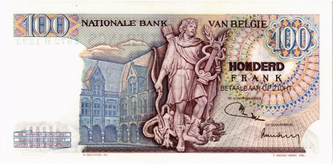 БЕЛЬГИЯ 100 ФРАНКОВ (20.07.1972) 2