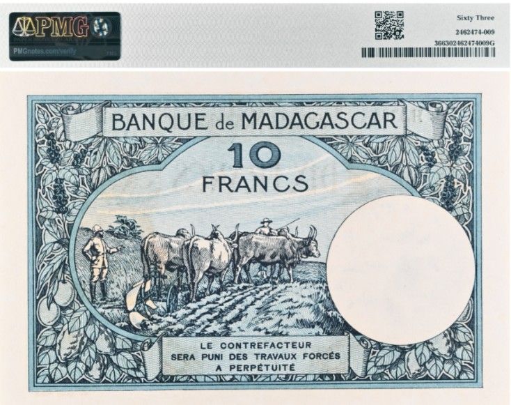 МАДАГАСКАР 10 ФРАНКОВ (PMG - GRADE 63) 2