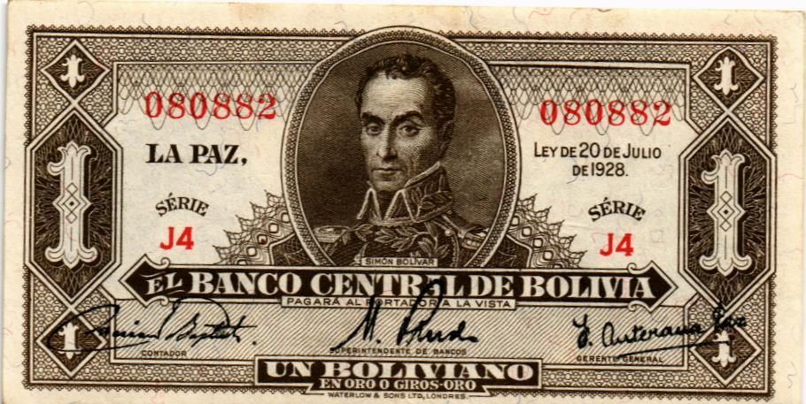 БОЛИВИЯ 1 БОЛИВИАНО (20.07.1928) 1