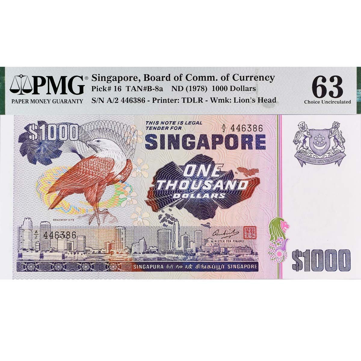 СИНГАПУР 1000 ДОЛЛАРОВ (PMG - GRADE 63) 1